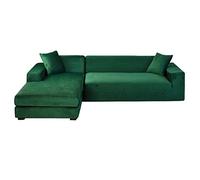 GUYIRT Velours Housse De Canapé d'angle, 2 Pièces Extensibles Housse Canapé Angle Antidérapant Housse De Canapé en Forme De L Protecteur De Meubles Doux pour Canapé d'angle -Vert foncé-4+4 Places