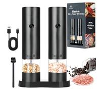 Guyisile Moulin a Poivre Electrique Lot de 2,pour BBQ,Restaurant,Cuisine | Rechargeable USB Ensemble de Moulin à Poivre,Lot de 2 Moulins à Épices avec Base,Grossièreté Réglable Moulins,avec Pinceaux