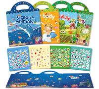 GUYUCOM Livres Gommettes Enfants, Set 4-Animaux Marins,Ferme,Insectes,Corps | Autocollant Réutilisables, Stickers Book Transparents, Cadeaux d’Anniversaire Jouets Éducatifs Garçons Filles 2 3 4 5 6 Ans