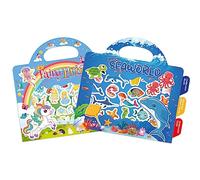 GUYUCOM Lot de 2 livres d'autocollants réutilisables pour les tout-petits, durables, sans colle, pour enfants, loisirs créatifs pour garçons et filles de 2, 3, 4 ans, océan, mer, monde, fée