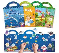 GUYUCOM Lot de 4 Livres d’Autocollants à partir de 2, 3, 4, 5, 6 ans, Motifs d’Animaux Marins, Partie du Corps, Insecte, Ferme, Jouets Éducatifs, Jouets pour Enfants, Cadeaux de Noël, d’Anniversaire