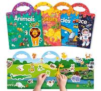 GUYUCOM Lot de 4 Livres d’Autocollants Réutilisables, Jouets pour Enfants de 2, 3, 4 Ans, Garçons et Filles, Tout-Petits, Véhicules Spatiaux 3D Transparents, Jouets Éducatifs, Cadeaux d’Anniversaire
