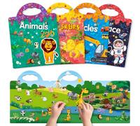 GUYUCOM Lot de 4 Livres d’Autocollants Réutilisables, Jouets pour Enfants de 2, 3, 4 Ans, Garçons et Filles, Tout-Petits, Véhicules Spatiaux 3D Transparents, Jouets Éducatifs, Cadeaux d’Anniversaire