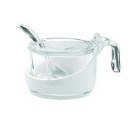 Guzzini - 24890000 - Coupelle A Fromage/Sucrier/Confiturier Avec Petite Cuillere - Blanc/ Transparent 8 X 14 X 10.5 Cm