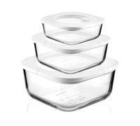 Guzzini - Kitchen Active Design, STORE&MORE GLASS Lot 3 récipients hermétiques en verre pour réfrigérateur/congélateur/four à micro-ondes - Transparent, 19,5x19,5xh9,3 cm | 410/965/1900 cc - 11330311