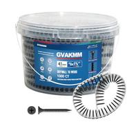 GVAKMM 1000 Pièces Vis en Bande pour Plaque de Plâtre 3,5 x 41 mm - Vis Collationnées Noir Phosphatées, Filetage Large pour Bois, avec Seau de Rangement