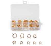 Gvolatee 200 Pièces Cuivre Rondelles Metal, Rondelles plates en cuivre Bague d'étanchéité, Joints plats en laiton avec boîte de tri, convient aux fixations à vis (M5/M6/M8/M10/M12/M14)