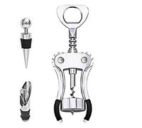 Gvolatee Tire-bouchon à ailettes avec vis en spirale,décapsuleur en alliage de zinc avec bouchon à vin et bec verseur, pour bouchons et capsules, ouvre bouteille pour bars familiaux, argent