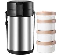 Gvqng Thermos pour Plats Chauds, Acier Inoxydable 304 3l Empilable Pot Alimentaire Isolé avec 4 Niveaux, Thermique éTanche BoîTe à Lunch Bento, RéCipient à Soupe
