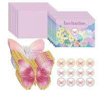 GVSS 12 Pièces Cartes d'Invitation Anniversaire Fille Papillon pour Fête | Enveloppes et autocollants inclus,Papier premium solide,Impression nette,Remplir facilement,Adapté anniversaires