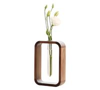 Gwezmxs Soliflore en Verre avec Support en Bois, Tube a Essai Vase, Terrarium Plante pour Hydroponique, 12 x 18 cm