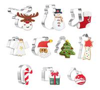GWHOLE 10 Pièces Emporte-Pièces en Acier Inoxydable - Moule à Biscuits Cookies Sablés Patisserie - Découpoir en Forme Père Noël, Flocon de Neige, Arbre de Noël, Canne, Ange, Bas de Noël, Renne