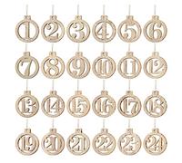 GWHOLE Chiffres en bois de 1 à 24 avec ficelle pour calendrier de l'Avent de Noël, pendentifs en bois pour loisirs créatifs, étiquettes cadeaux, décorations