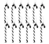 GWHOLE Lot de 12 décorations de Noël en forme de canne à sucre d'orge, décorations noires et blanches en plastique pour sapin de Noël, couronne, étiquettes cadeaux