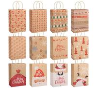 GWHOLE Sac Cadeau Noel Emballage Cadeau Noel Pochette Cadeau en Papier Kraft avec Poignée pour Cadeaux Nourriture Rangement Rouge Blanc Brun Vert