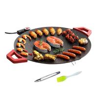 Gwtdtoad Grill Électrique d'Intérieur,de Cuisson Portable Antiadhésive | Grill d'Intérieur Petit et Rond avec Pinceau à Huile et Pinces à BBQ,Pour Cuisine Cuisson Petit-Déjeuner Steak Pancake Burger
