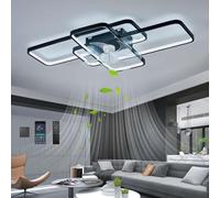 GWYAJTU 120W Ventilateur Plafond Avec Lumiere Moderne LED Dimmable Lustre Ventilateur Avec Télécommande Réversible 6 Vitesses Plafonnier Ventilateur Silencieux Pour Salon Chambre-Black||85cm