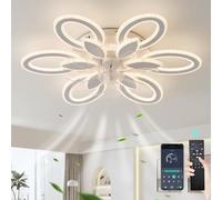 GWYAJTU LED Lampe Ventilateur Plafond Silencieux Réversible 6 Vitesses Luminaire Ventilateur, Dimmable Timer Ventilateur Plafond Avec Lumiere Et Telecommande Pour Chambre Salon, Blanc