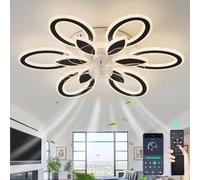 GWYAJTU LED Lampe Ventilateur Plafond Silencieux Réversible 6 Vitesses Luminaire Ventilateur, Dimmable Timer Ventilateur Plafond Avec Lumiere Et Telecommande Pour Chambre Salon, Noir