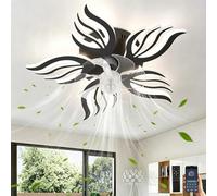 GWYAJTU Lustre Ventilateur De Plafond Avec Télécommande APP,LED Dimmable Lampe Ventilateur Avec Fonction Mémoire,6 Vitesses Réversible Plafonnier Ventilateur À Fleurs Pour Chambre À Coucher,Noir