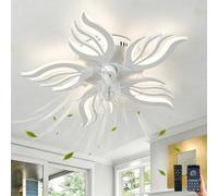 GWYAJTU Lustre Ventilateur De Plafond Avec Télécommande APP,LED Dimmable Lampe Ventilateur Avec Fonction Mémoire,6 Vitesses Réversible Plafonnier Ventilateur À Fleurs Pour Chambre À Coucher, Blanc
