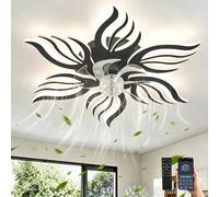 GWYAJTU Lustre Ventilateur De Plafond Avec Télécommande APP,LED Dimmable Lampe Ventilateur Avec Fonction Mémoire,6 Vitesses Réversible Plafonnier Ventilateur À Fleurs Pour Chambre À Coucher,Noir