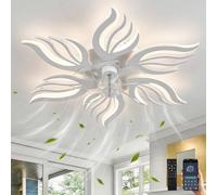 GWYAJTU Lustre Ventilateur De Plafond Avec Télécommande APP,LED Dimmable Lampe Ventilateur Avec Fonction Mémoire,6 Vitesses Réversible Plafonnier Ventilateur À Fleurs Pour Chambre À Coucher, Blanc