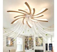 GWYAJTU Plafonnier Ventilateur De Plafond Fleur 6 Vitesses Réversible DC Silencieux Lampe Ventilateur LED Dimmable Timer Ventilateur Plafond Avec Lumiere Et Télécommande Pour Chambre Salon-Wood grain