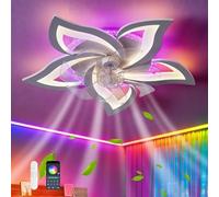 GWYAJTU Plafonnier Ventilateur De Plafond RGB Couleur Variable, Lampe Ventilateur Led Dimmable, Ventilo Plafond Avec Lumière Réversible 6 Vitesses Pour Chambre Enfant-RGB Blanc