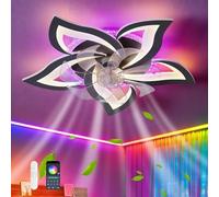 GWYAJTU Plafonnier Ventilateur De Plafond RGB Couleur Variable, Lampe Ventilateur Led Dimmable, Ventilo Plafond Avec Lumière Réversible 6 Vitesses Pour Chambre Enfant-RGB Noir