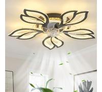 GWYAJTU Ventilateur Plafond Avec Lumiere Design Et Télécommande, Plafonnier Ventilateur Silencieux LED Dimmable Timer Réversible 6 Vitesses Lustre Ventilateur Fleuri Pour Chambre-Black