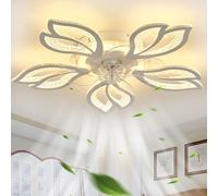 GWYAJTU Ventilateur Plafond Avec Lumiere Design Et Télécommande, Plafonnier Ventilateur Silencieux LED Dimmable Timer Réversible 6 Vitesses Lustre Ventilateur Fleuri Pour Chambre-White