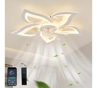 GWYAJTU Ventilateur Plafond Avec Lumiere Design Moderne Silencieux Dimmable LED Lustre Ventilateur DC Réversible 6 Vitesses Plafonnier Ventilateur Et Télécommande Pour Chambre Salon-White