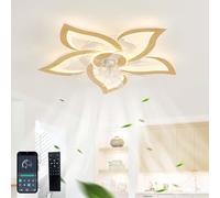 GWYAJTU Ventilateur Plafond Avec Lumiere Design Moderne Silencieux Dimmable LED Lustre Ventilateur DC Réversible 6 Vitesses Plafonnier Ventilateur Et Télécommande Pour Chambre Salon-Wood grain