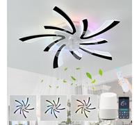 GWYAJTU Ventilateur Plafond Avec Lumiere RGB Compatibilité Alexa, Lustre Ventilateur Moderne Fleur Avec LED Dimmable, 6 Vitesses DC Motor Réversible Plafonnier Ventilateur Pour Chambre Salon-Noir
