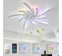 GWYAJTU Ventilateur Plafond Avec Lumiere RGB Compatibilité Alexa, Lustre Ventilateur Moderne Fleur Avec LED Dimmable, 6 Vitesses DC Motor Réversible Plafonnier Ventilateur Pour Chambre Salon-Blanc