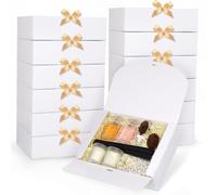 GXFCING 12 Pièces Boîtes Cadeau avec Couvercle, 27x20x8cm Boîte Rectangulaire en Carton, Boîte D'emballage Cadeau Blanche avec Ruban Doré pour Mariage, Anniversaire, Saint-Valentin, Fête, Noël