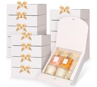 GXFCING Boîte Cadeau avec Couvercle 16x16x5cm, 15 Pièces Boîtes Cadeau en Blanche, Coffrets Cadeaux Pliables avec Ruban Doré pour Mariage, Anniversaire, Saint-Valentin, Fête, Noël