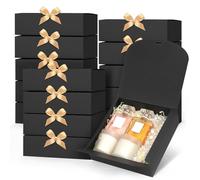 GXFCING Boîte Cadeau avec Couvercle 16x16x5cm, 15 Pièces Boîtes Cadeau en Noir, Coffrets Cadeaux Pliables avec Ruban Doré pour Mariage, Anniversaire, Saint-Valentin, Fête, Noël