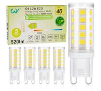 GY Ampoule G9 Led Blanc Chaud 2700K, 3.2W 520LM Equivalent 40W Ampoule LED G9, 16mm x 50mm, 220-240V, Base en céramique, Non-Dimmable, Lot de 5