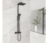 GY Bath Colonne de Douche Thermostatique,Système de douche thermostatique 38°C, Noir Colonne de Douche Acier Inoxydable avec Mitigeur Salle de Bain,24.5cm Carré Pommeau de Douche