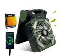 GY Ventilateur Camping Solaire Portable avec Lumière LED et Minuterie - Ventilateur de Table Rechargeable USB 10400mAh, 4 Vitesses Silencieux pour Bureau, Jardin, Pêche et Voyage