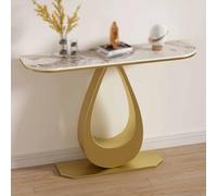 GY8PKVWKWQ Table Console Moderne, Table De Canapé Étroite, Assemblage Facile, Motif Marbre, Or, Blanc Cassé, for L'entrée du Salon Derrière Le Canapé(White+Gold,120cm)
