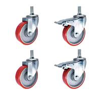 GYEQXKT roulettes pivotantes Robustes en PU avec axe fileté M14/M16/M20, Roues industrielles résistantes aux Rayures de 75/100/125 mm avec Frein, Jeu de 4 (3 Pouces M14*30)