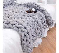 GYHH Plaid Tricot Grosse Maille Pelote Laine Jette,Couverture en Chenille Grosse Maille, Chaude Et Confortable, Faite à La Main, pour Canapé, Lit, Décoration D'intérieur (Light Gray,50x50CM)