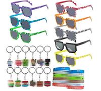 Gykutix Lot de 32 Lunettes Soleil Enfant Pixel Lunette Festival, Pixelated Mosaic Glasses Lunettes de Soleil Thug Life Lunette Porte-clés Miner Pixels Bracelet à Thème pour Fêtes Déguisements