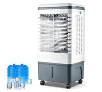 GYLRFA Rafraîchisseur d'air par évaporation de 20 L (5,3 Gal) avec télécommande, modèle Portable à 3 Vitesses et minuterie de 7,5 h, incluant 2 Blocs de Glace ; débit d'air Puissant de 1177 CFM
