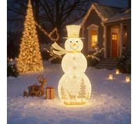 GYMAX 141cm Bonhomme de Neige Lumineux avec 100 lumières LED, Décoration de Noël Extérieur & Intérieur, 4 Piquets & 12 Attaches