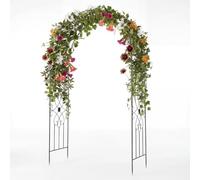 GYMAX Arche de Jardin Extérieur en Métal, Support pour Plantes Grimpantes | Treillis à Rosiers avec Motif Floral pour Terrasse, Pelouse, Mariage, Fête, Piquets de Terre, 145 x 51 x 225 cm