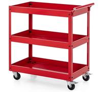 GYMAX Chariot à Outils 3 Niveaux, Chariot de Service en Métal avec 4 Roues Universelles et 2 Freins, Charge 120 KG, Organisateur de Rangement Mobile, pour Atelier, Cuisine, Entrepôt, Garage (Rouge)